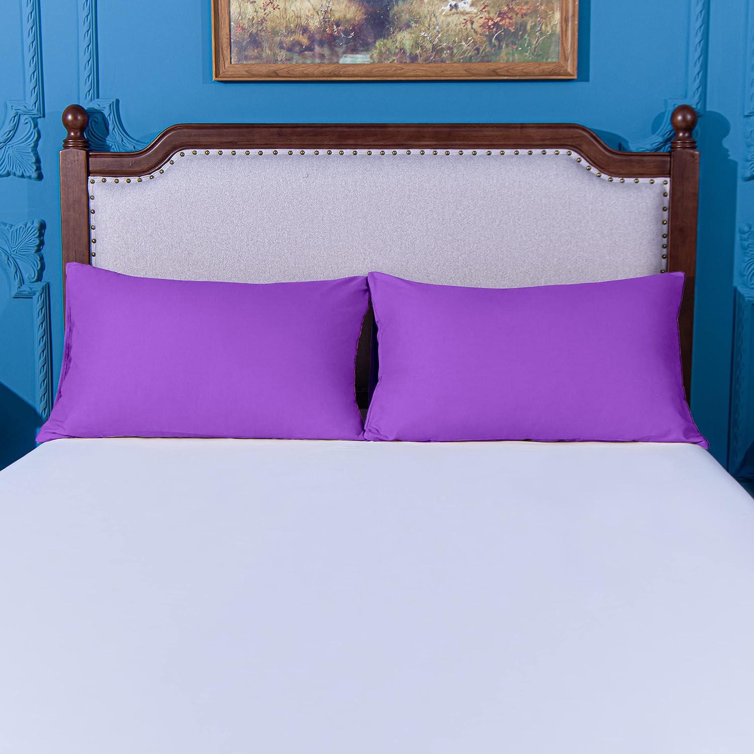 Ntbay King Pillowcase Set - 2 Pack Brushed Microfiber 20x40 Pillowcases - Soft, Wrinkle-Free, Fade-Resistant, Stain-Resistant, Purple Pillo…