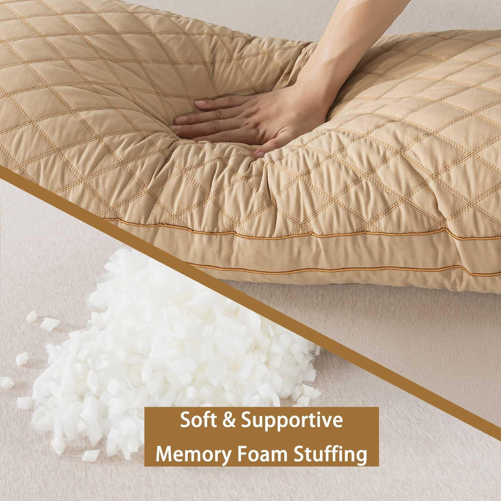 WhatsBedding Memory Foam Body Pillow for Adults, Long Pillow for Sleeping, Full Body Pillow for Bed - Dark Beige Quilted