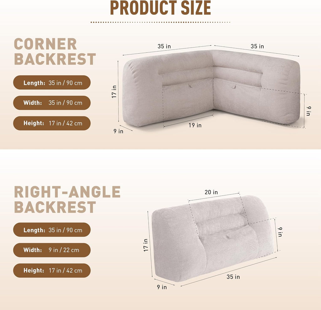 Reading Pillow for Couch, Bed Rest Back Pillow with Front Pocket, Comfortable Back Pillows for Sitting in Bed, Daybed, Living Room, Tatami