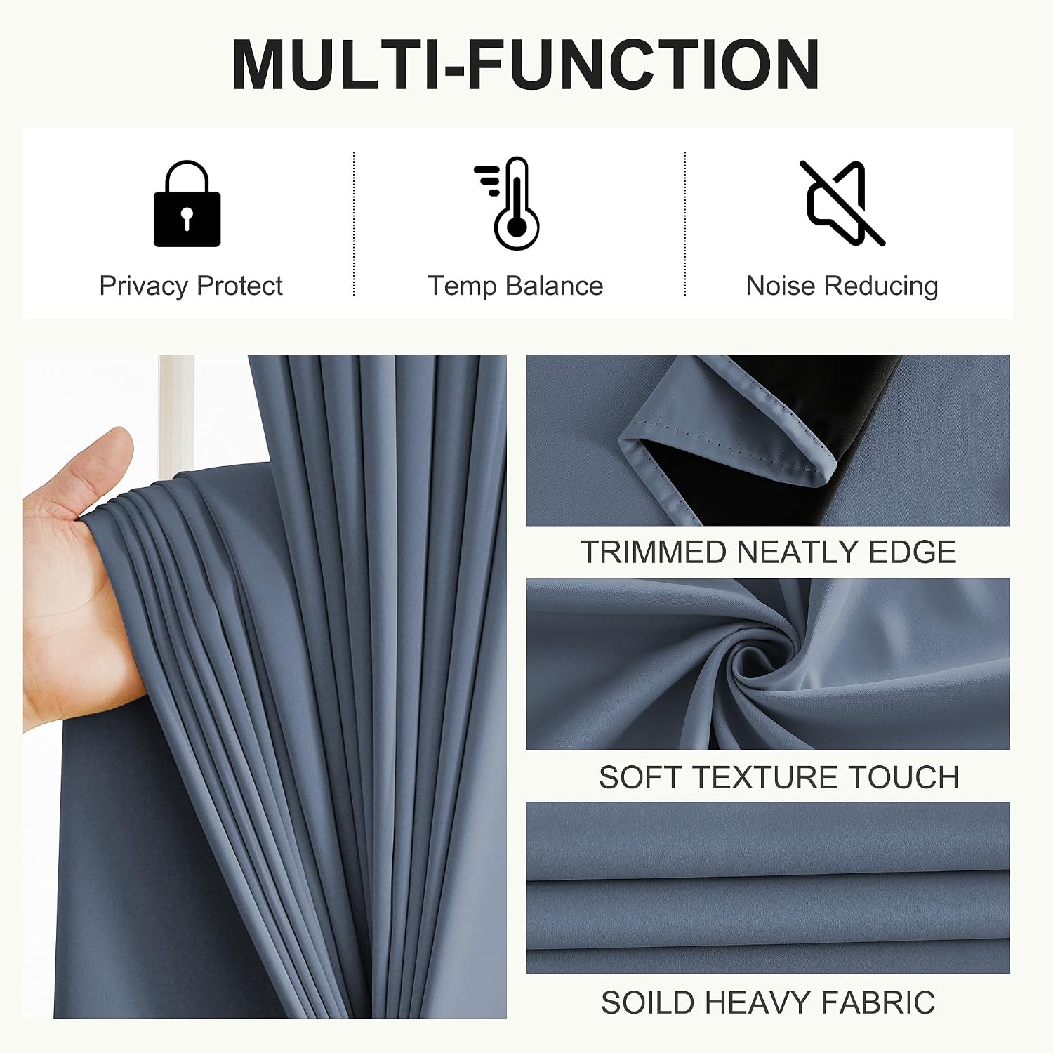 NICETOWN 100% Blackout Stone Blue Curtains for Bedroom, Thermal Insulated Window Curtains 63 Inch Length 2 Panels Set, Grommet Top Drapes…