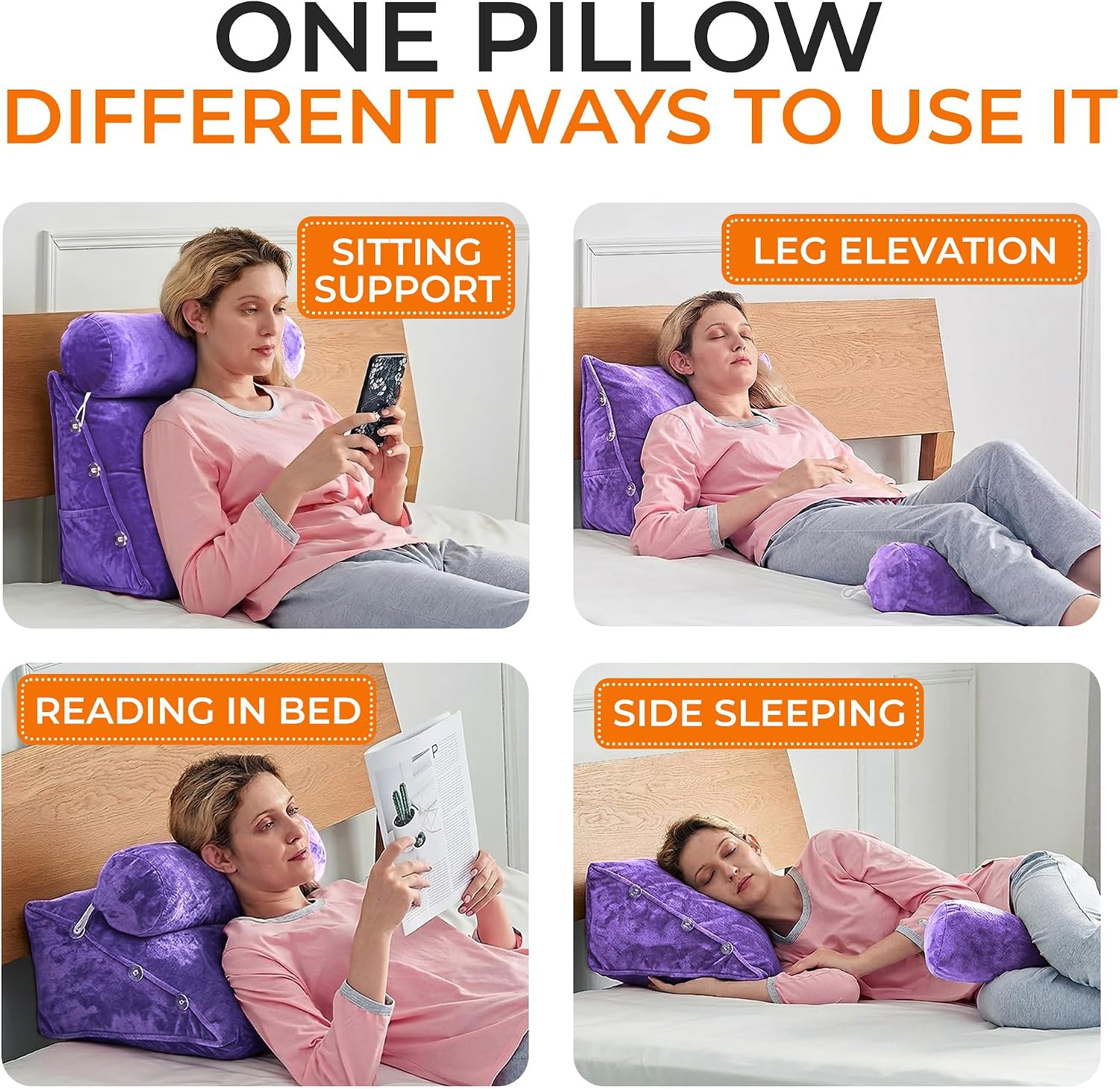 Cheer Collection Reading Wedge Pillow - Adjustable Wedge Reading Pillow with Neck Support, Hollow Fiber-Filled Backrest Pillow for…