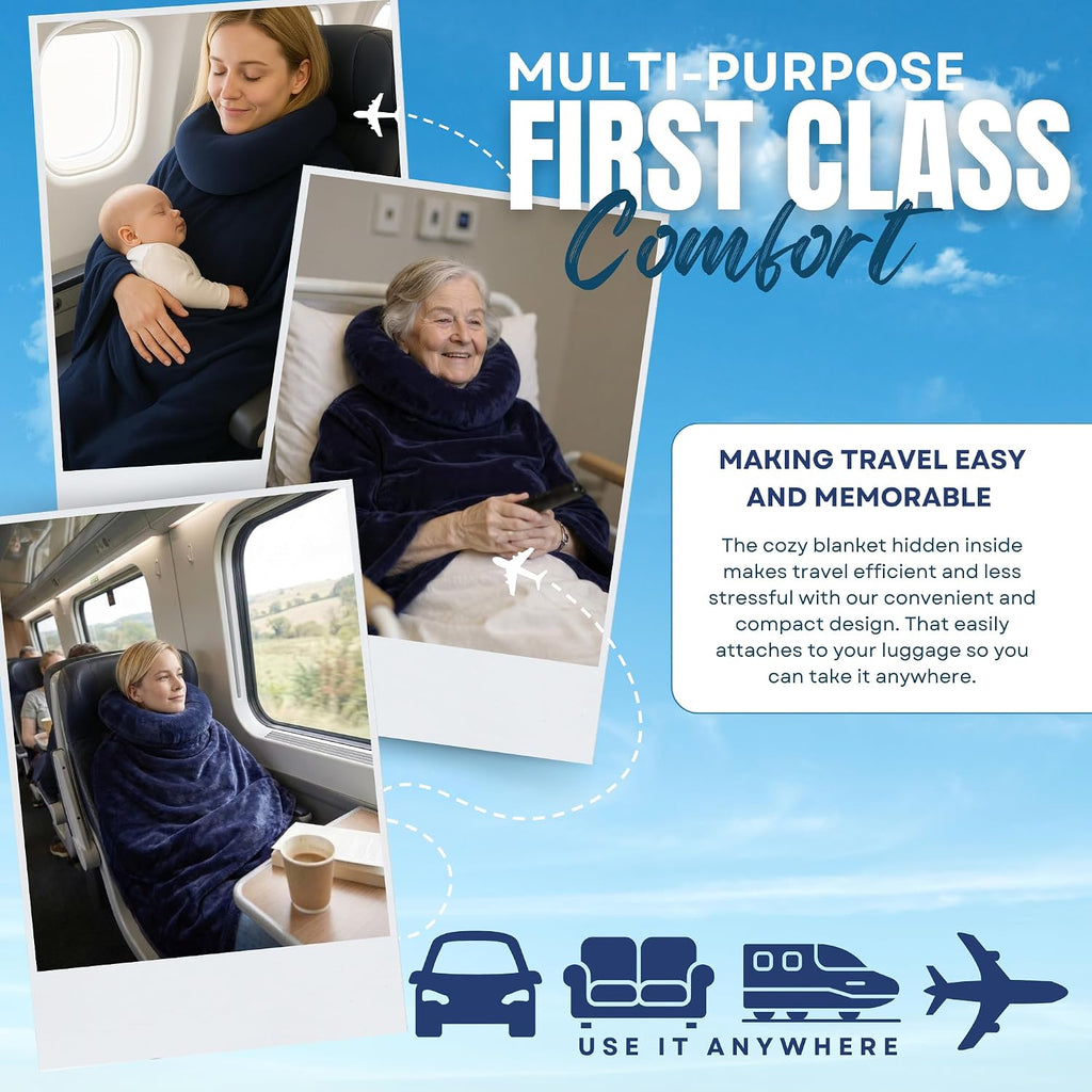 Travel Pillow with Built-In Blanket Memory Foam Neck Pillow for Airplane Travel, Flight Pillow with Blanket Portable Airplane Pillow for…