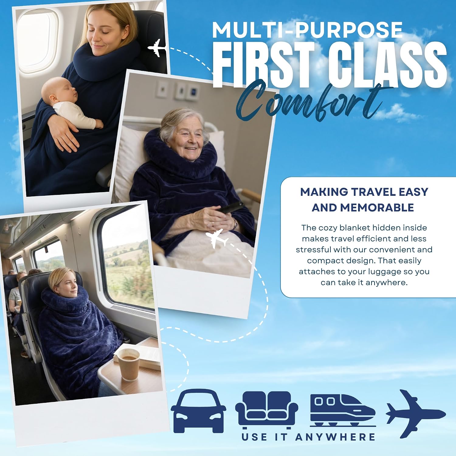 Travel Pillow with Built-In Blanket Memory Foam Neck Pillow for Airplane Travel, Flight Pillow with Blanket Portable Airplane Pillow for…