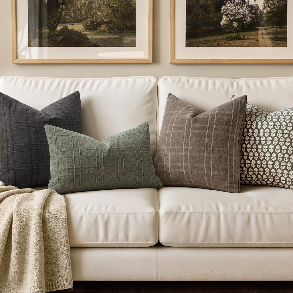 Miulee Decorative Linen Check Throw Pillow Covers Neutral Farmhouse Vintage Pillow Covers 20x20 Set of 2 Boho Modern Winter Home Decor for…