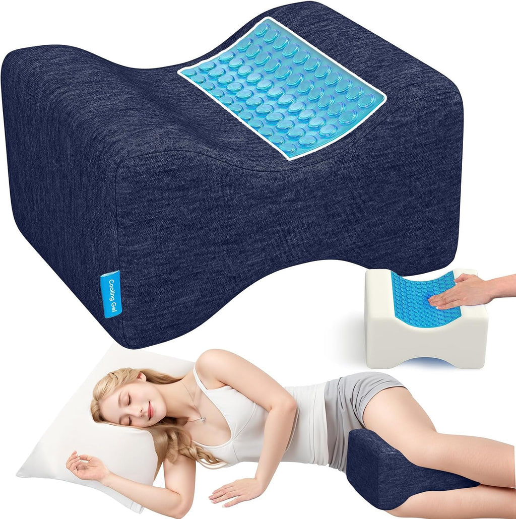Knee Pillow for Side Sleepers with Cooling Gel, Memory Foam Elevation Pillow for Spine Aligning, Sciatica, Back, Hip, Knee, Ankle Pain…