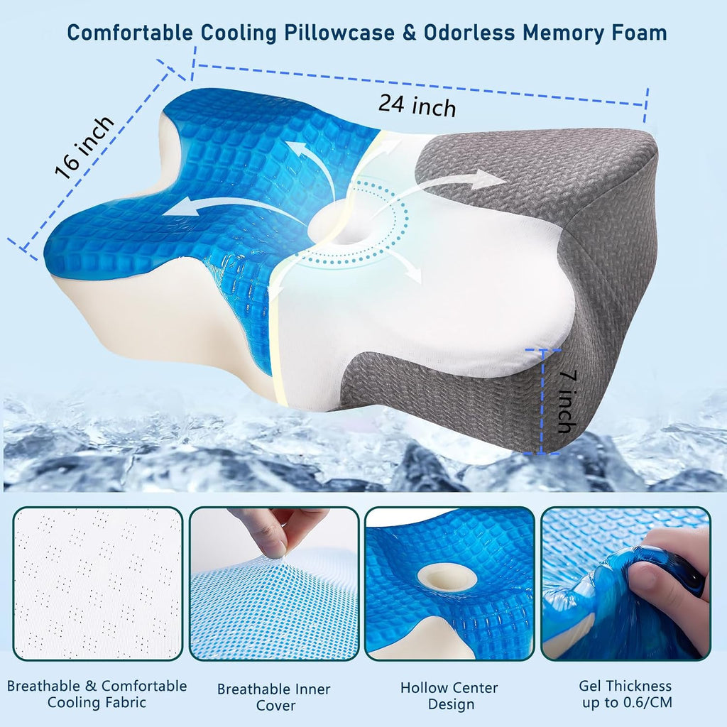 Eucior Cooling Gel Pillow, Cooling Cervical Neck Pillow, Gel Memory Foam Pillow, Odorless Ergonomic Contour Pillows, Orthopedic Bed Pillow for…