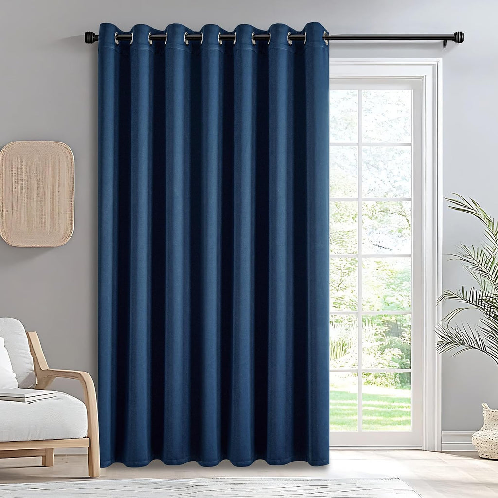 Igemaeve Blackout Sliding Door Curtains 108 Inch Length, Extra Wide Room Divider Curtains, Navy Blue Grommet Energy Saving Thermal Insulate…