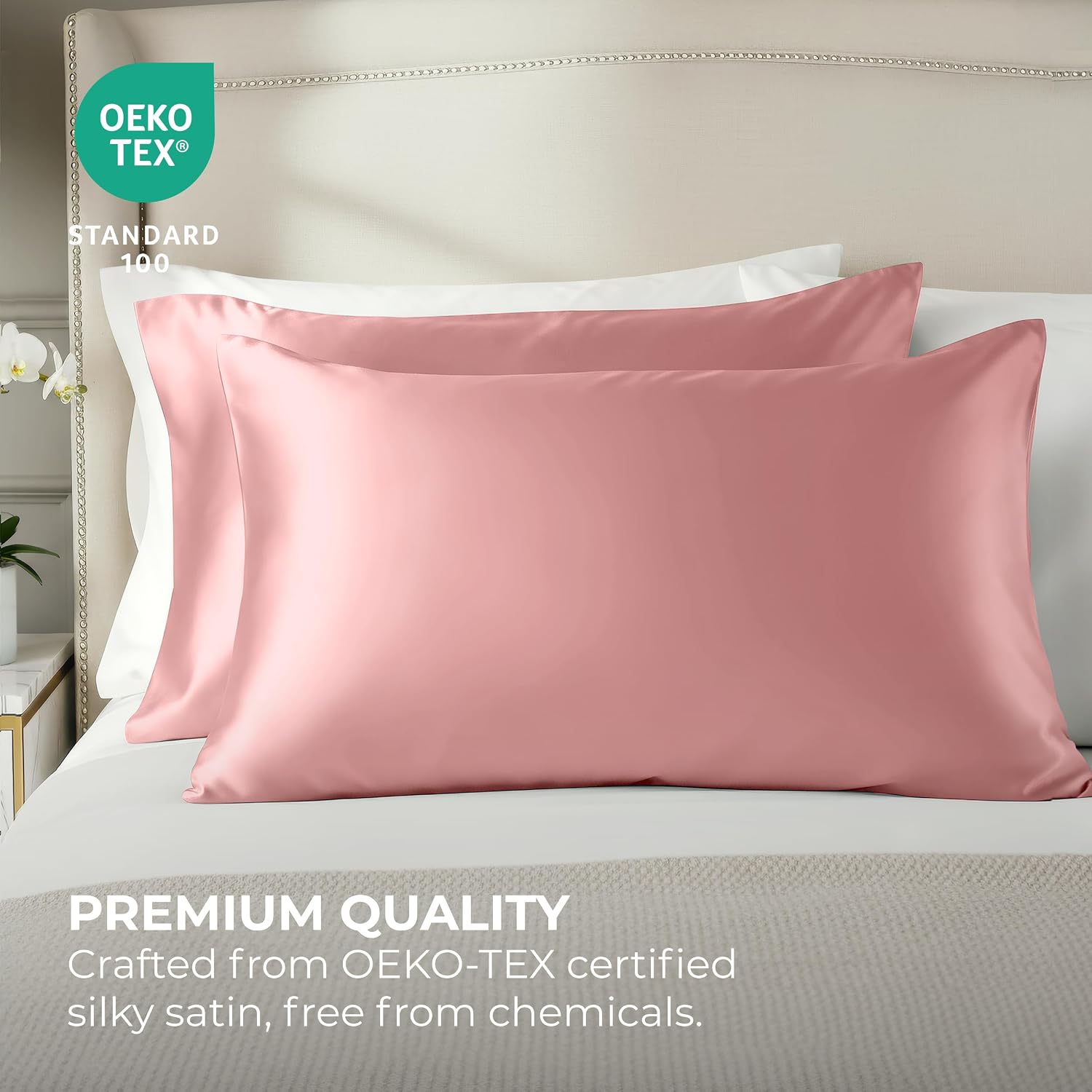 PureBedding Pure Bedding Satin Pillowcase 2 Pack - King Size (20"x40", Pink) - Silky Pillow Cases for Hair and Skin - Satin Pillow Covers w…