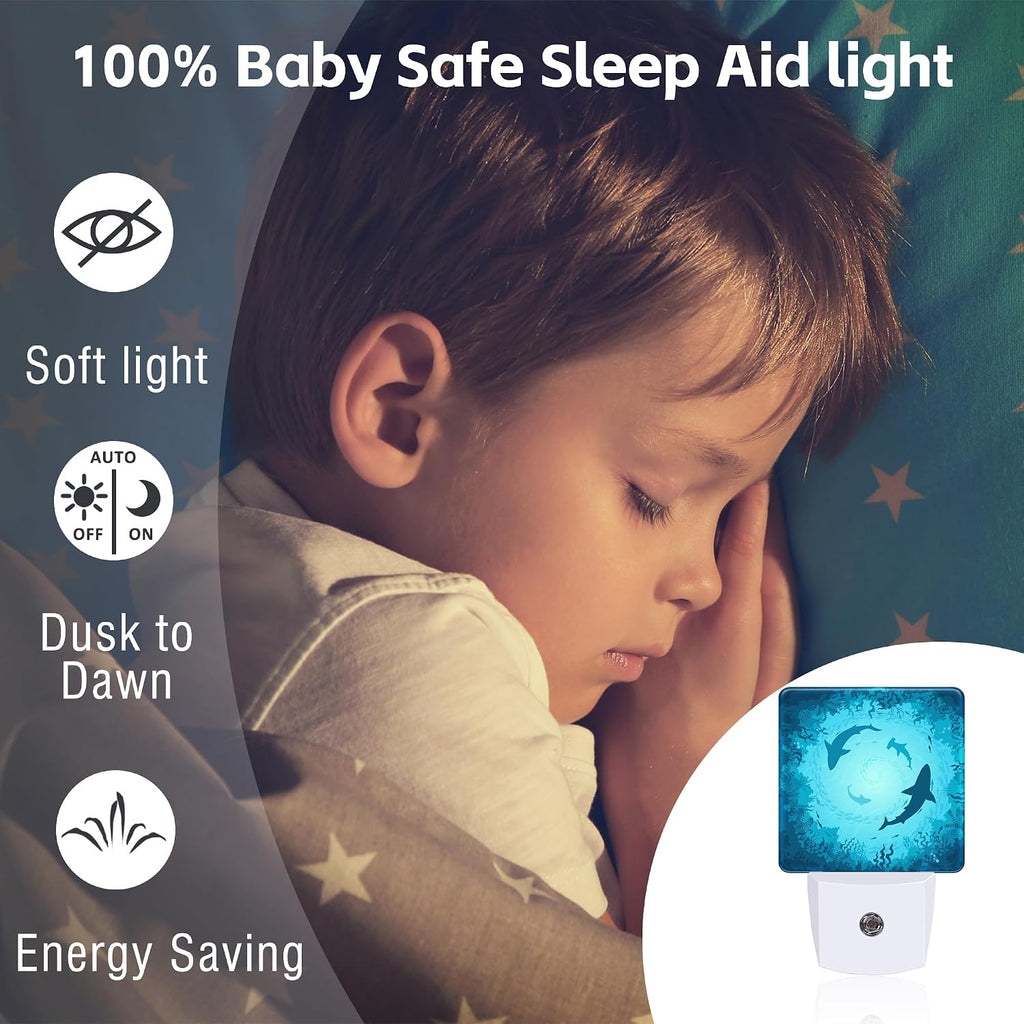 Blue Sharks and Corals Underwater World Fish Marine Lifes Dusk to Dawn Night Light Plug in, 0.5w Energy Saving Sleep Friendly NightLight…