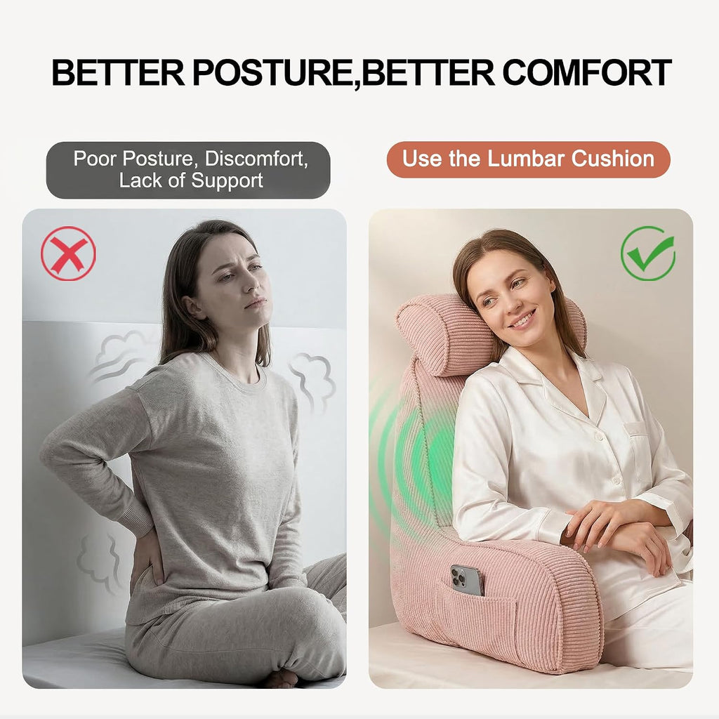 Ailuteie Reading Pillow for Sitting Up in Bed, Bed Rest Backrest Pillow with Arms, Corduroy Back Support Cushion with Side Pockets & Washab…