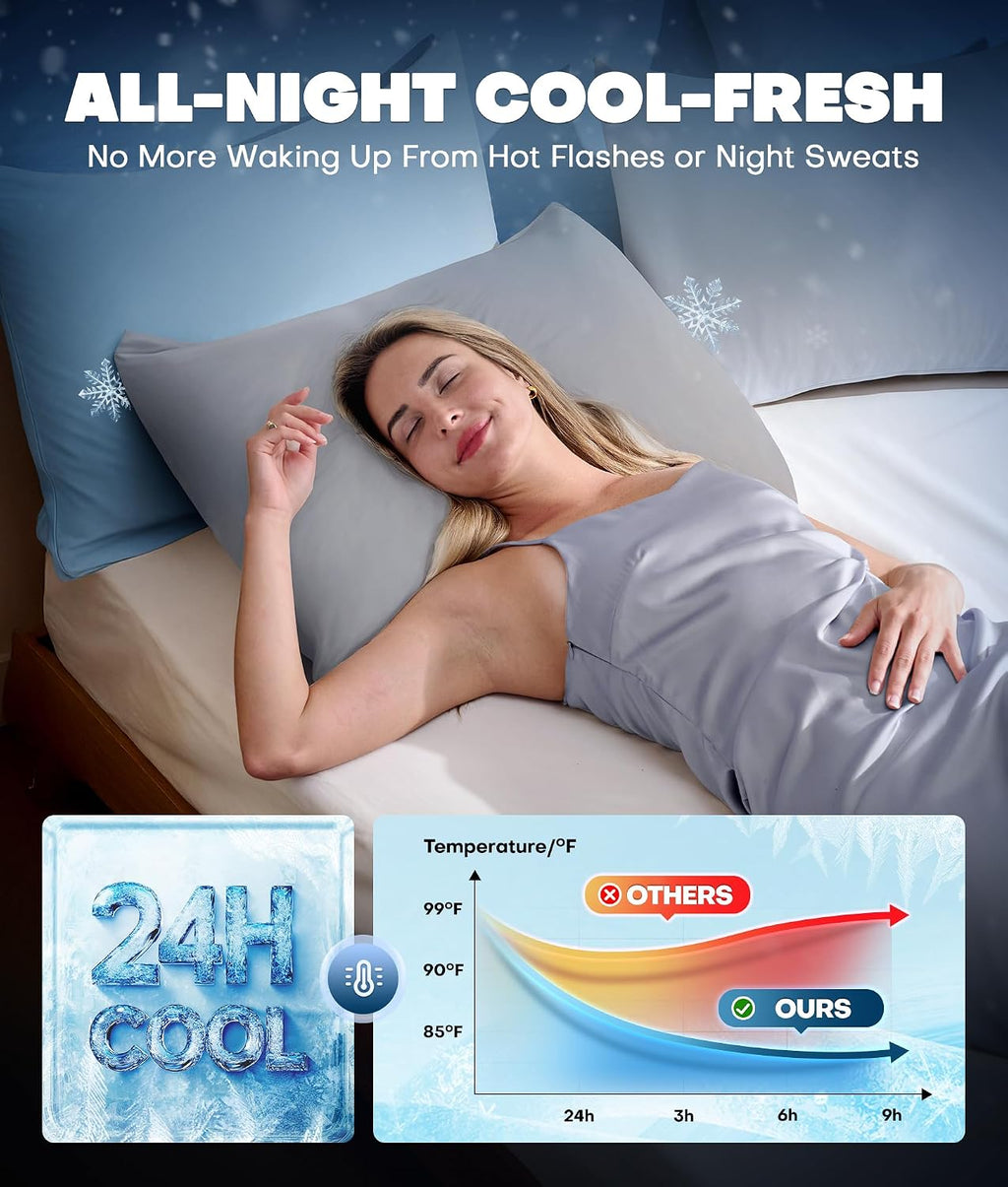 Rifens Ultra-Chill Cooling Pillowcase Set of 2 for Hot Sleepers, Softer Than Silk Pillow Cases for Protecting Hair & Skin, Breathable Bed P…