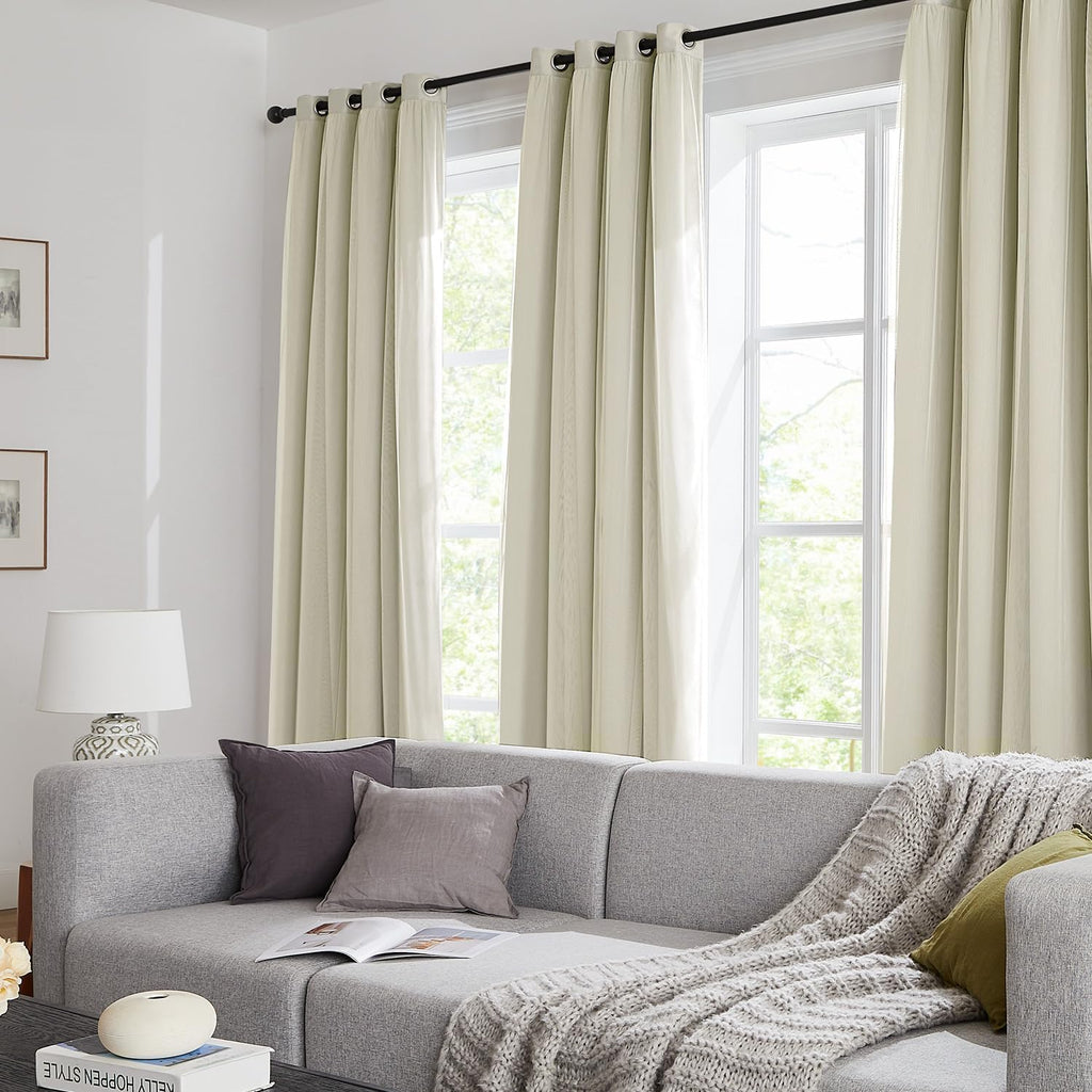 Swandream Blackout Curtains for Bedroom, Double Layer Beige Curtains, Black Out Curtain 84 inch Long with Sheer Overlay for Living Room, Ro…