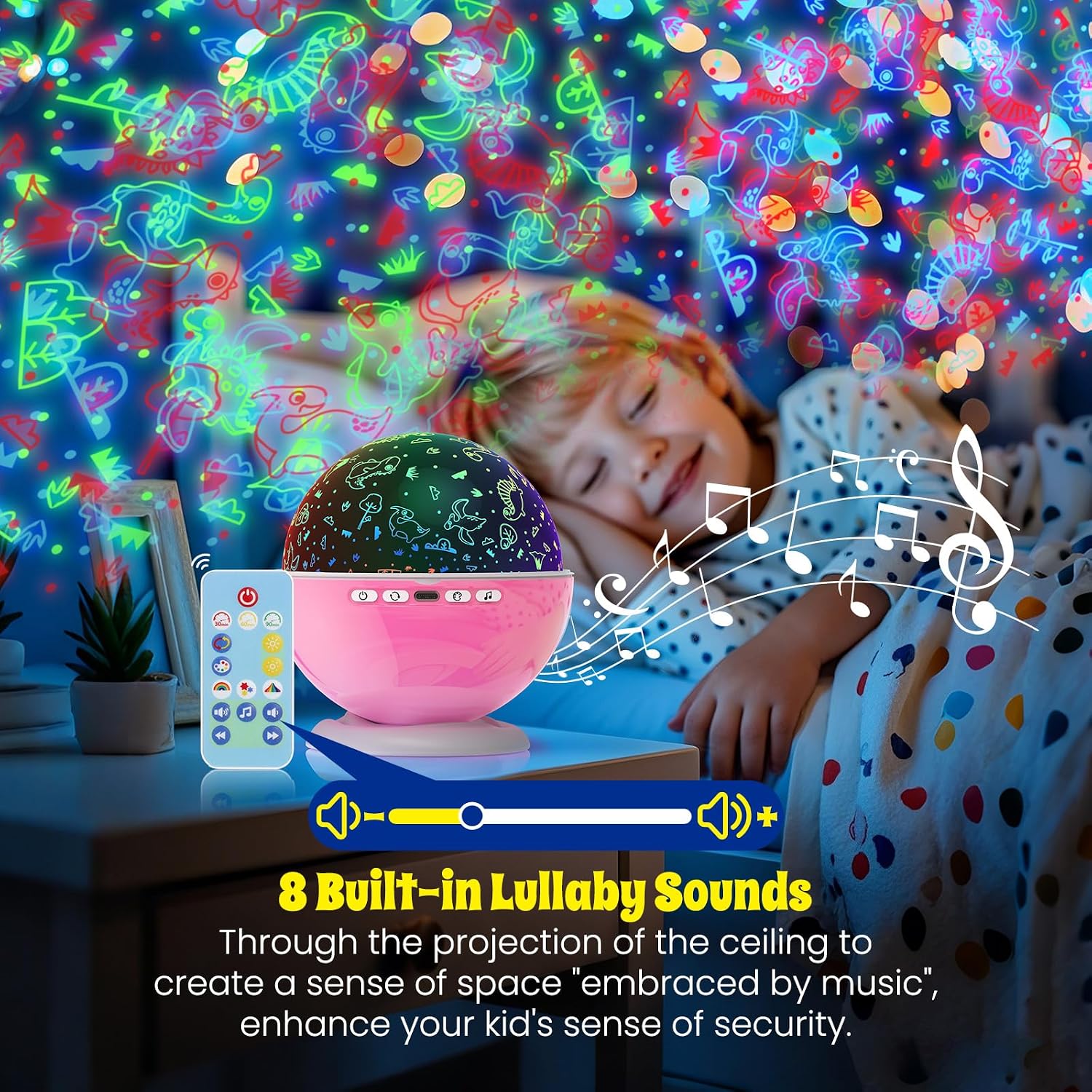 Night Light Projector, Night Light for Kids Room with Remote and Timer,360° Rotation,3 Projection Films,18 Light Modes,8 Lullaby…
