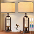 SRJJA Farmhouse Table Lamps for Living Room Bedroom Set of 2 - Rustic Industrial Bedside Lamps for Night Stands with USB A+C, 24" Vintage…