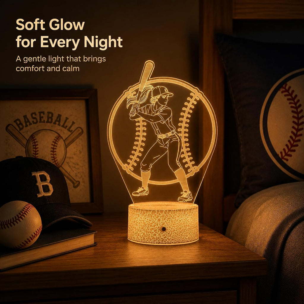 Baseball Illusion Night Light, Remote, 16 Colors Changing RGB Flashing Mode Dimmable LED Lamp, Birthday Holiday Gifts for Boys Girls…