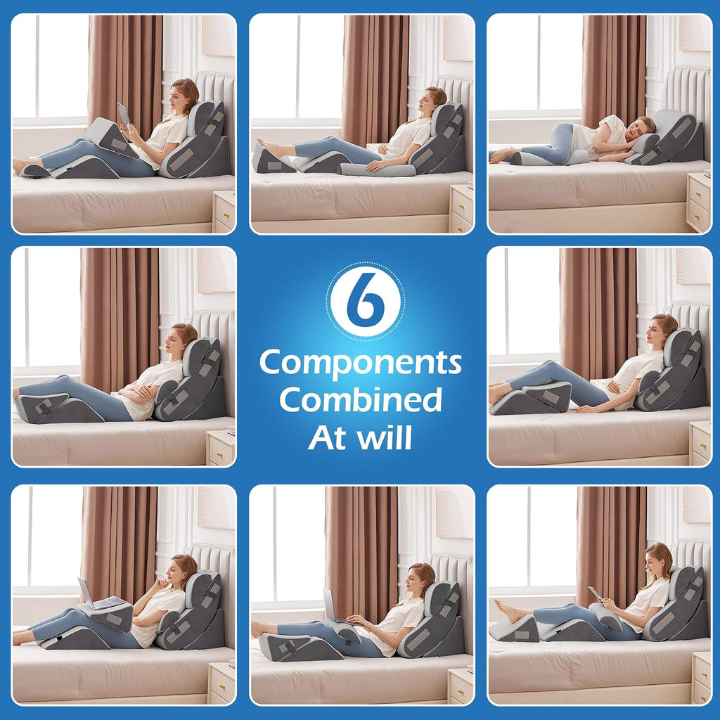 Ahpmeoa 6PCS Orthopedic Bed Wedge Pillow Set for Sitting up in Bed, Memory Foam Post Surgery Pillow for Back, Back Support Pillow for Acid…