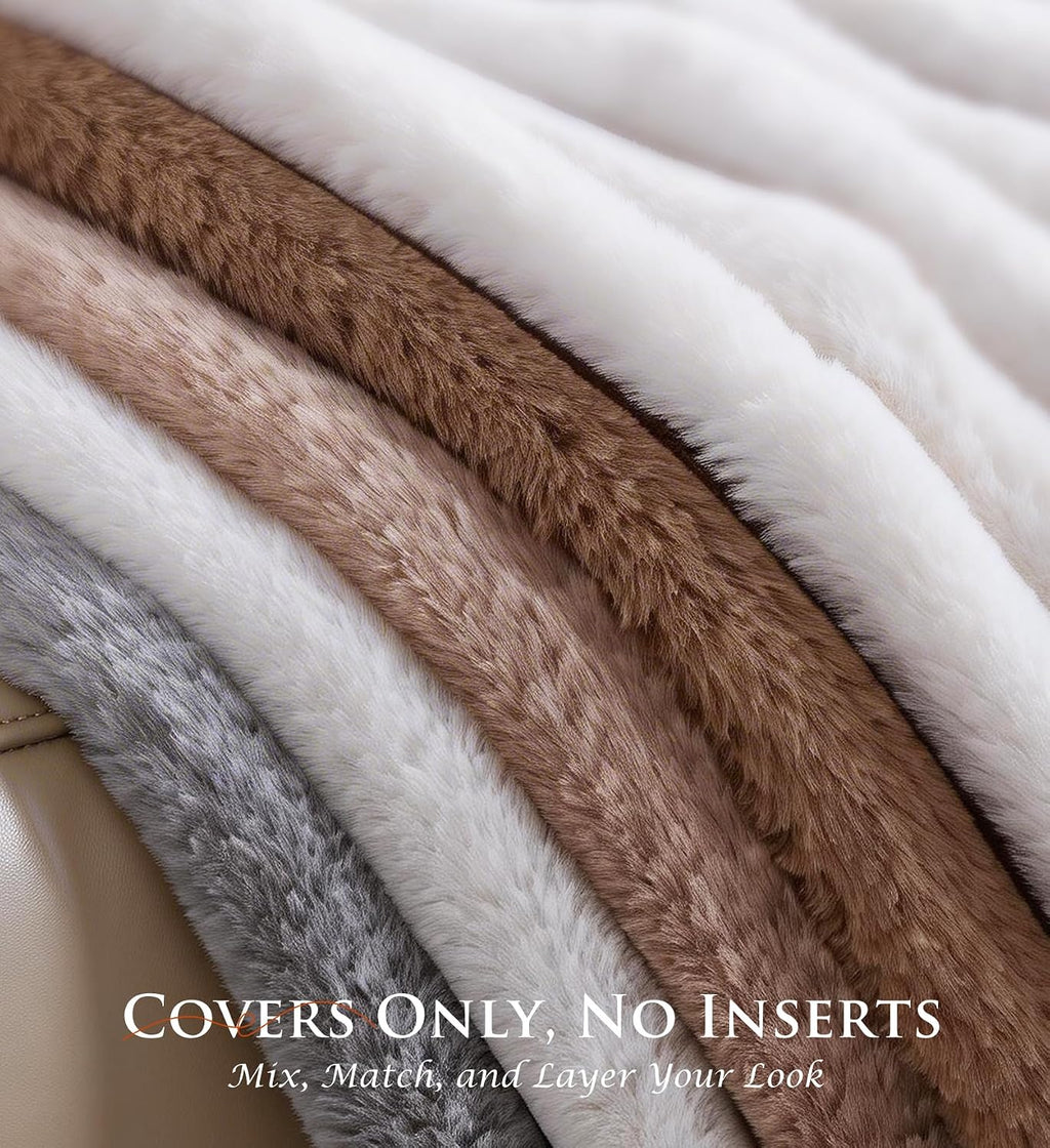 MEGAYES Pack of 2 Throw Pillow Covers 18x18 Decorative Solid Plush Faux Fur with Soft Velvet Back, Square Striped Cushion Cases Mode…