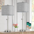 Silver Table Lamps Set of 2 for Living Room Bedroom, 23''-30'' Adjustable Height Bedside Lamps with 2 USB Ports, Industrial Nickle…