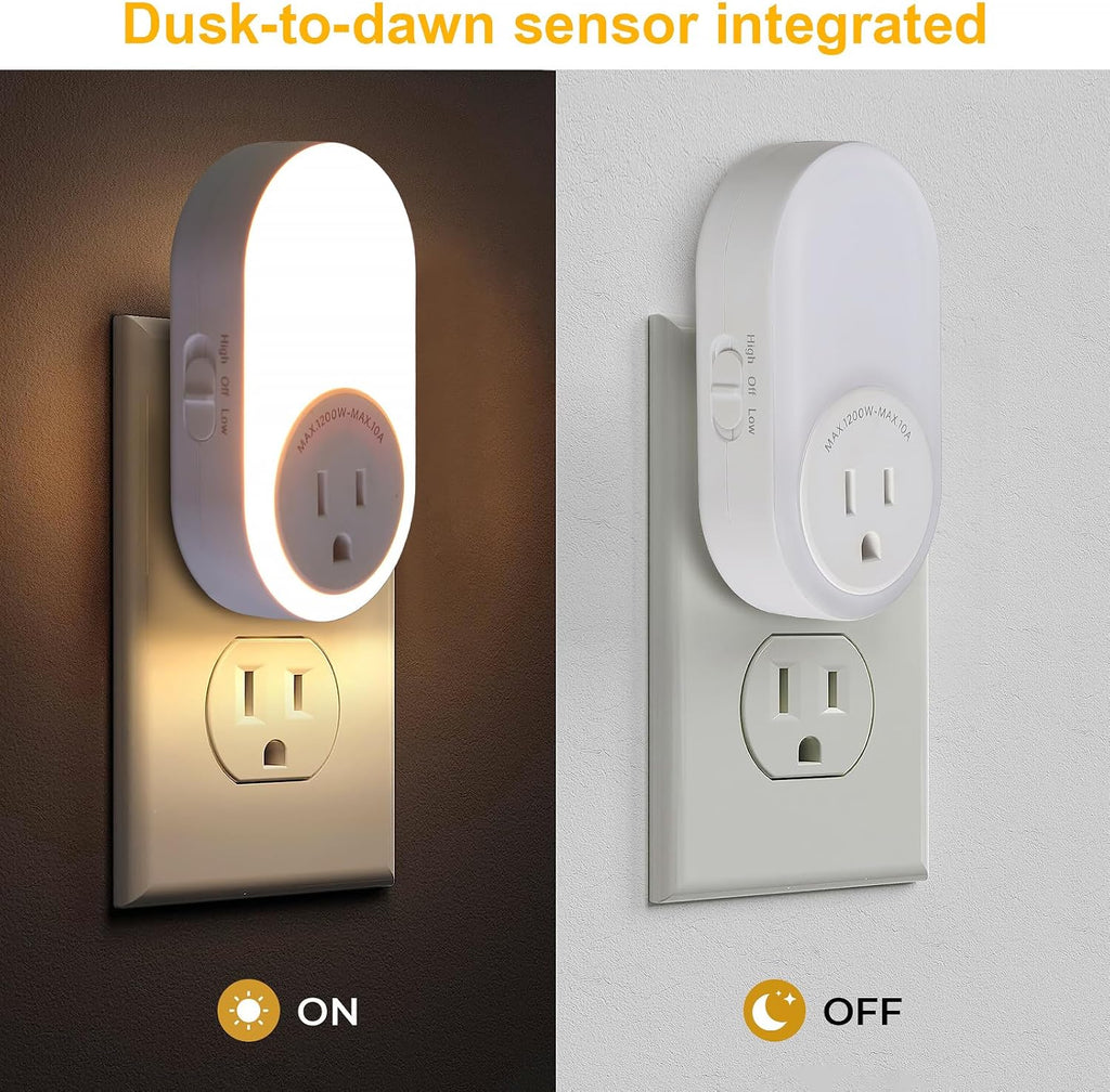 Dawnrise Night Lights Plug Into Wall, Dusk to Dawn Sensor Night Light with Power Outlet, CCT 2200K/4000K,5/20LM Adjustable Brightness for…