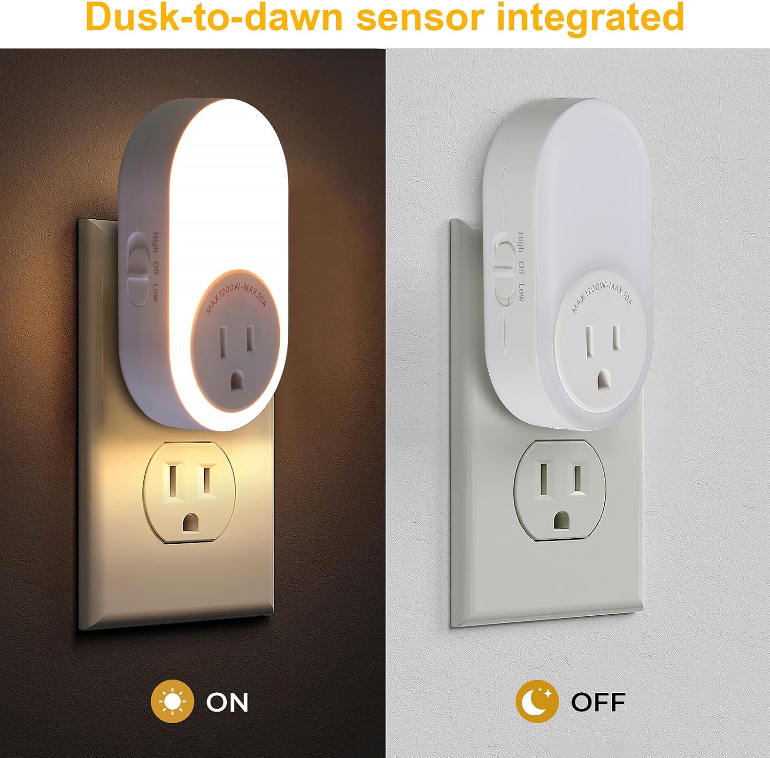 Dawnrise Night Lights Plug Into Wall, Dusk to Dawn Sensor Night Light with Power Outlet, CCT 2200K/4000K,5/20LM Adjustable Brightness for…