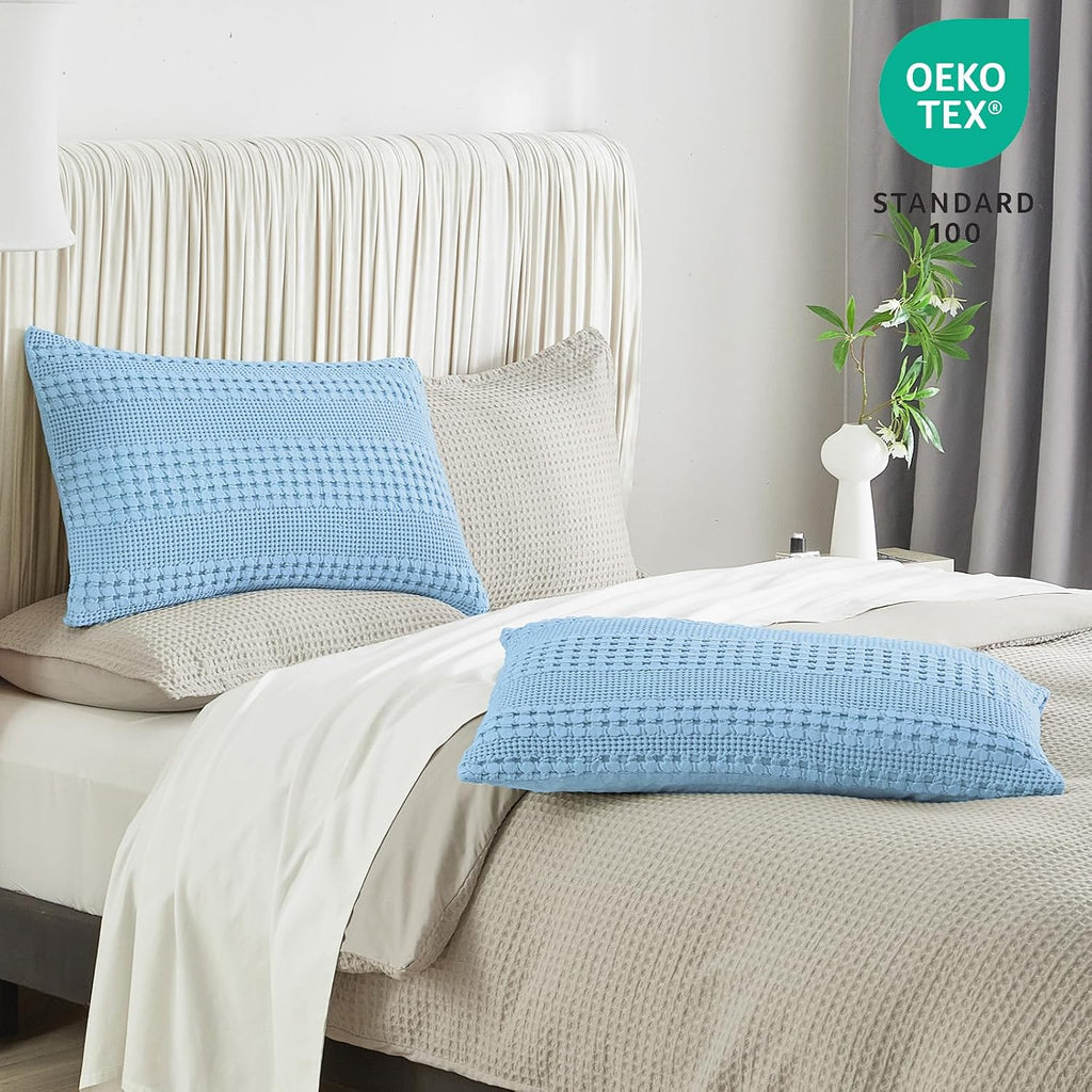 Phf Waffle Weave Pillow Shams Queen Size, 2 Pack 100% Cotton Pillowcases 20" x 30", No Insert, Soft & Breathable Aesthetic Woven Pillow Cas…