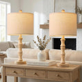 BOBOMOMO 20.5" Farmhouse Table Lamps Set of 2, Rustic Nightstand Lamps with Wood Grain Resin Base & Linen Shade, Small Bedside Lamps for…