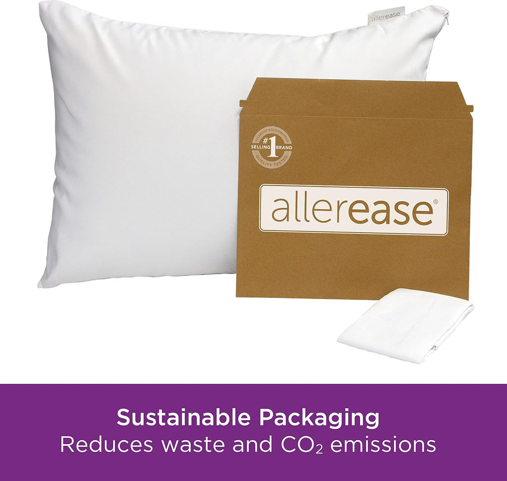 AllerEase Cotton Pillow Protector Advanced Allergy Protection Temperature Balancing Comfort Zippered Pillow Cover, King, White- 2 Pack 2 Pa…
