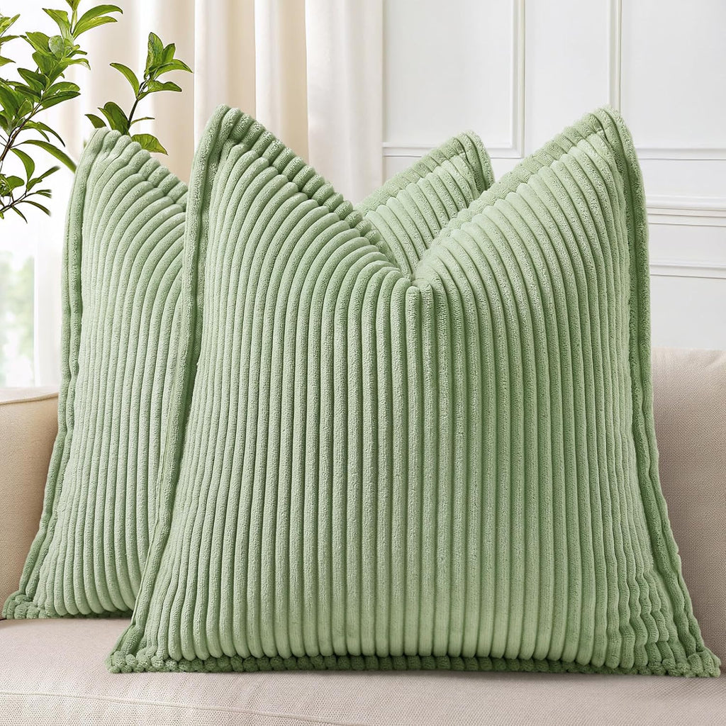 decorUhome Summer Corduroy Sage Green Euro Sham Throw Pillow Covers 22x22 Set of 2 Decorative Soft Boho Farmhouse Couch Pillow Covers for L…
