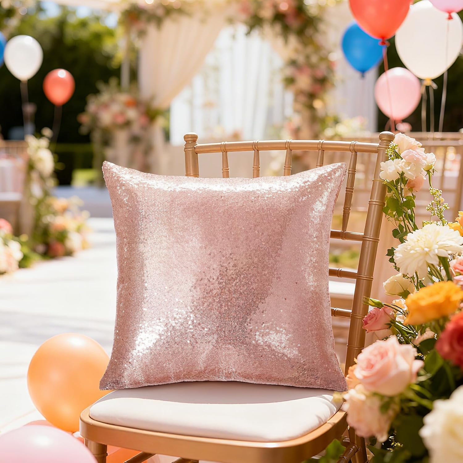 Eternal Beauty Set of 2 Sequin Pillow Cases Decorative Rose Gold Pillow Covers for Couch Sofa Throw Pillows 18 X 18 Inches