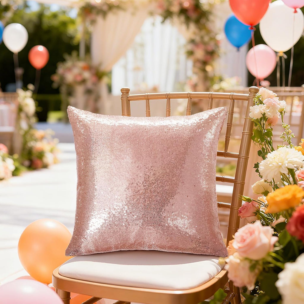 Eternal Beauty Set of 2 Sequin Decorative Pillow Cover Rose Gold Pillow Covers for Couch Throw Pillows 20 X 20 Inches
