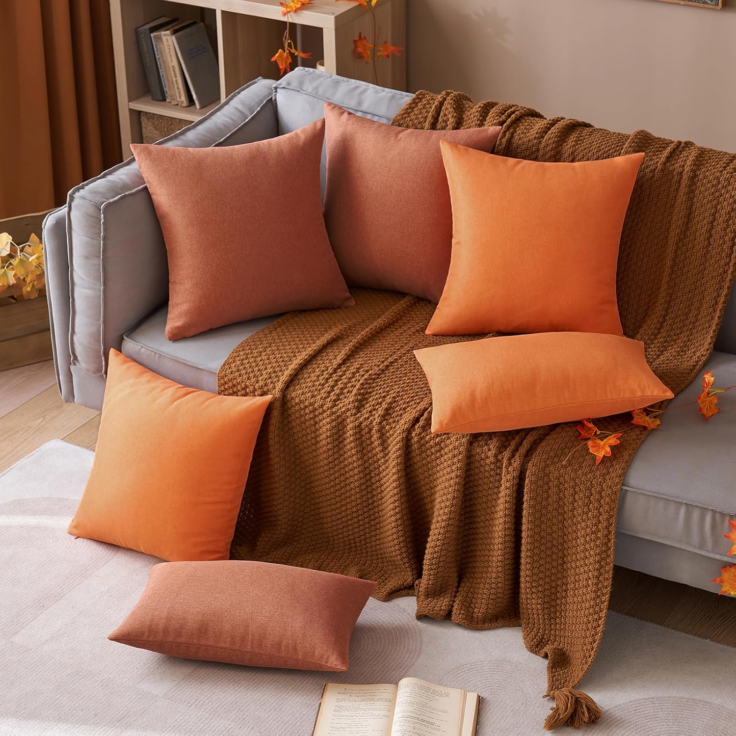 Miulee Pack of 2 Decorative Outdoor Solid Waterproof Throw Pillow Covers Faux Linen Garden Farmhouse Cushion Cases for Summer Patio Tent Ba…