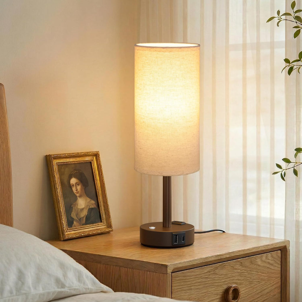 Aooshine Touch Bedside Table Lamp with Memory - Stepless Dimmable Lamp for Bedroom, Small Nightstand Lamp with Dual USB Charging Ports and…