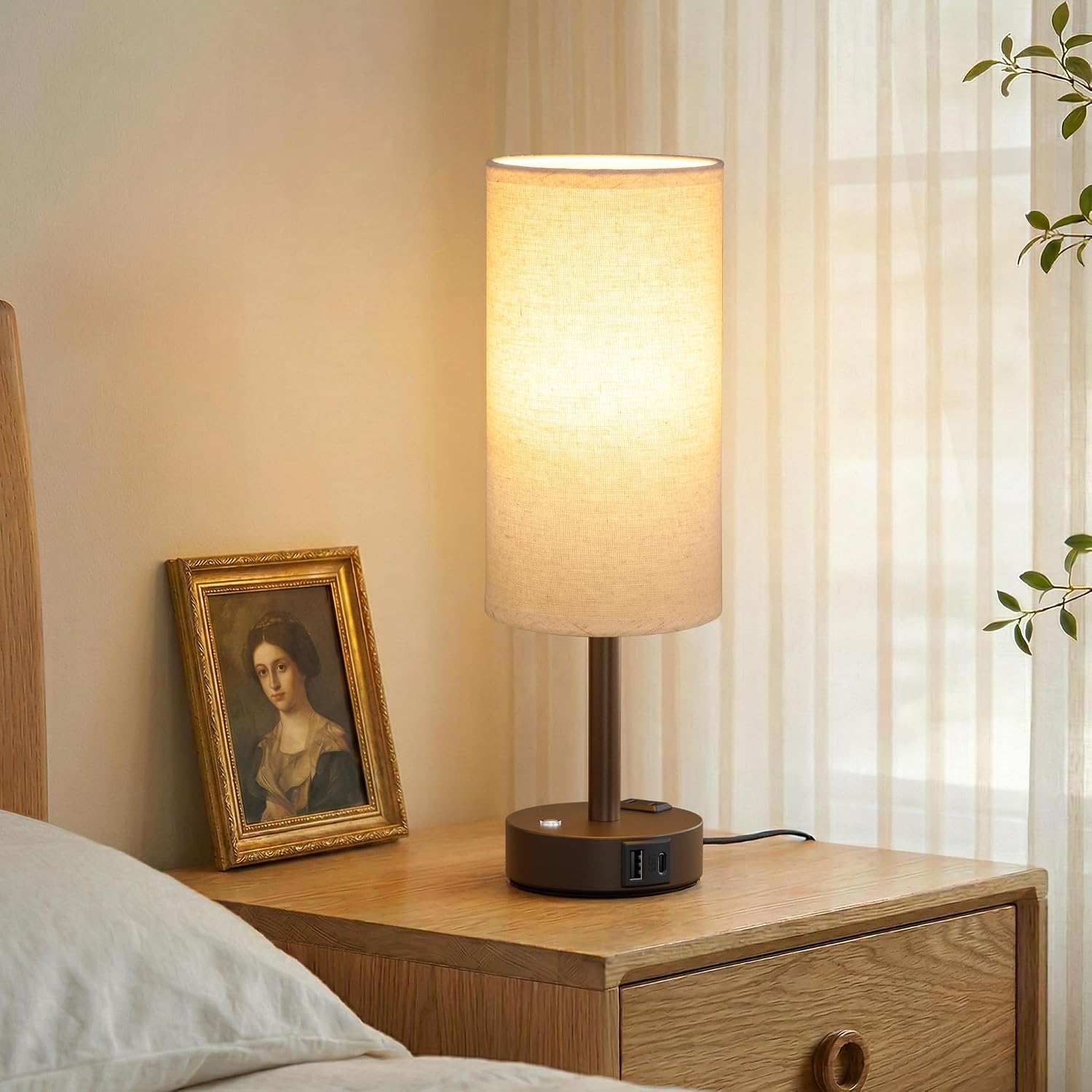 Aooshine Touch Bedside Table Lamp with Memory - Stepless Dimmable Lamp for Bedroom, Small Nightstand Lamp with Dual USB Charging Ports and…