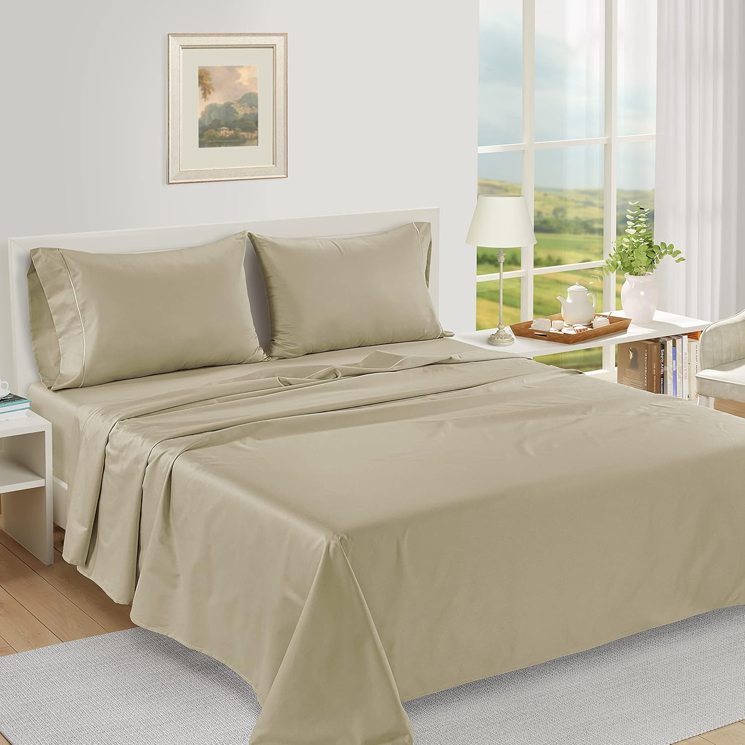 LaneLinen LANE LINEN Pillow Case Covers King Set of 2 100% Egyptian Cotton Sateen Soft Cool & Smooth Cases - Linen Cotton