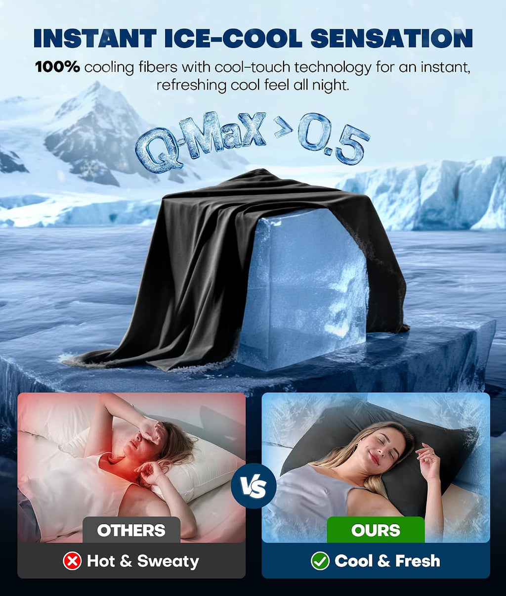 Rifens Ultra-Chill Cooling Pillowcase Set of 2 for Hot Sleepers, Softer Than Silk Pillow Cases for Protecting Hair & Skin, Breathable Bed P…