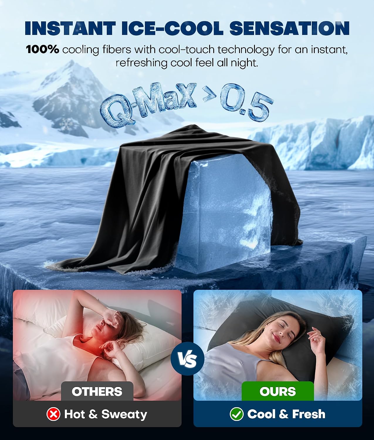 Rifens Ultra-Chill Cooling Pillowcase Set of 2 for Hot Sleepers, Softer Than Silk Pillow Cases for Protecting Hair & Skin, Breathable Bed P…