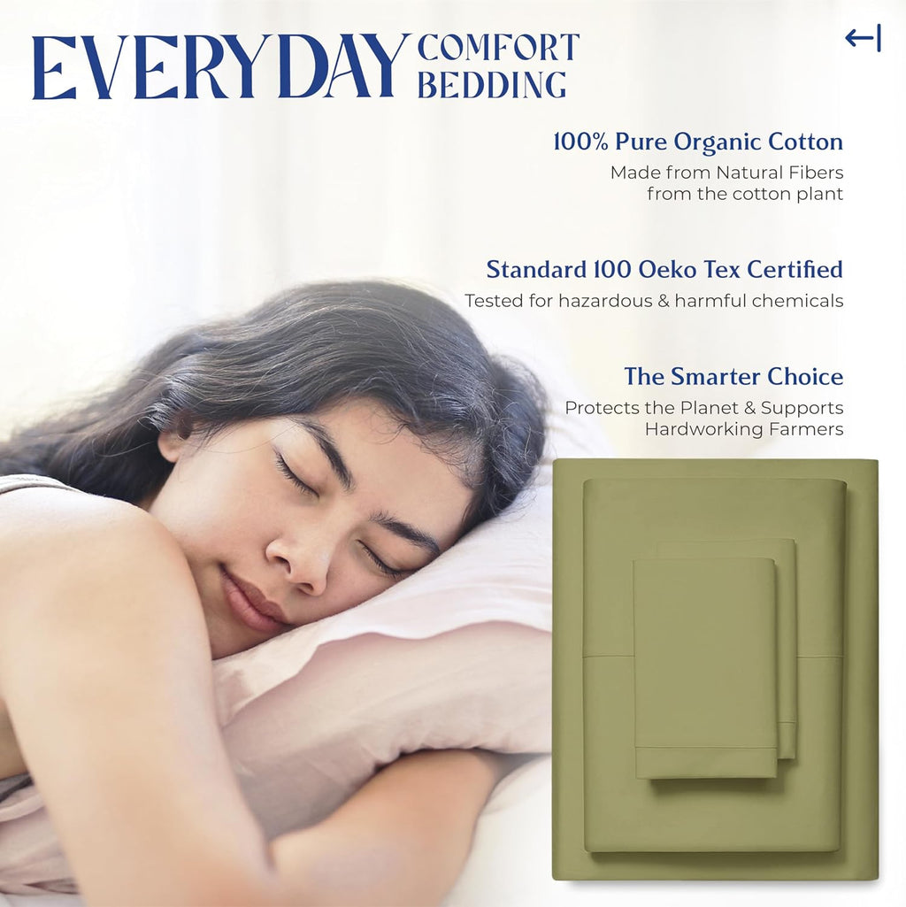 Mayfair Linen 100% Organic Cotton Sheets King Size - 4 PC Organic Cotton King Percale Weave Sheet Set, Soft, Cooling, Crisp & Breathable…