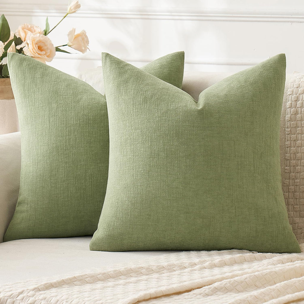 Miulee Sage Green Couch Pillow Covers 16x16 Inch, Set of 2 Soft Spring Chenille Decorative Square Throw Pillow Covers Farmhouse for Sofa Li…