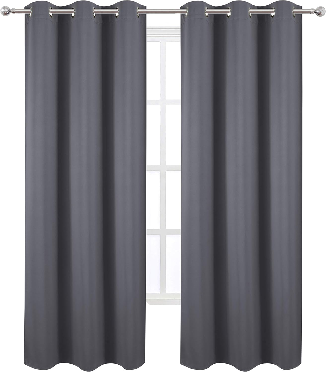 Lemomo Blackout Curtains 42 x 95 inch/Dark Grey Curtains Set of 2 Panels/Thermal Insulated Room Darkening Bedroom Curtains 95 inch Grey
