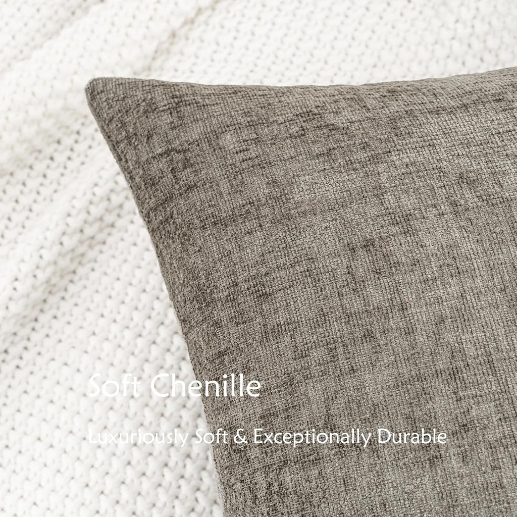 Hwy50 HWY 50 Dark Gray Couch Pillow Covers 18x18 Inch Pack of 2, Soft Chenille Decorative Throw Pillow Cases Farmhouse for Sofa Living Room…