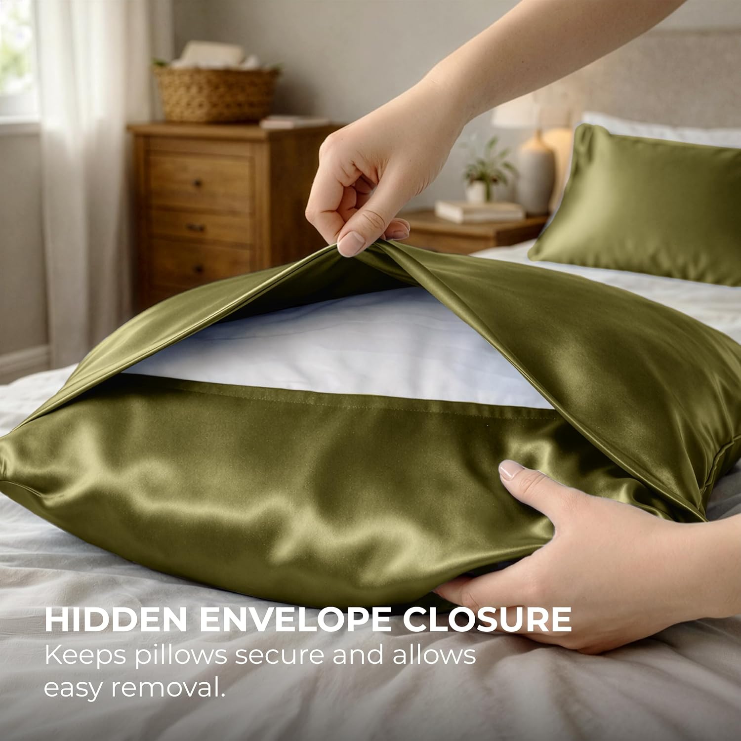 PureBedding Pure Bedding Satin Pillowcase 2 Pack - Queen Size (20"x30", Sage) - Silky Pillow Cases for Hair and Skin - Satin Pillow Covers…
