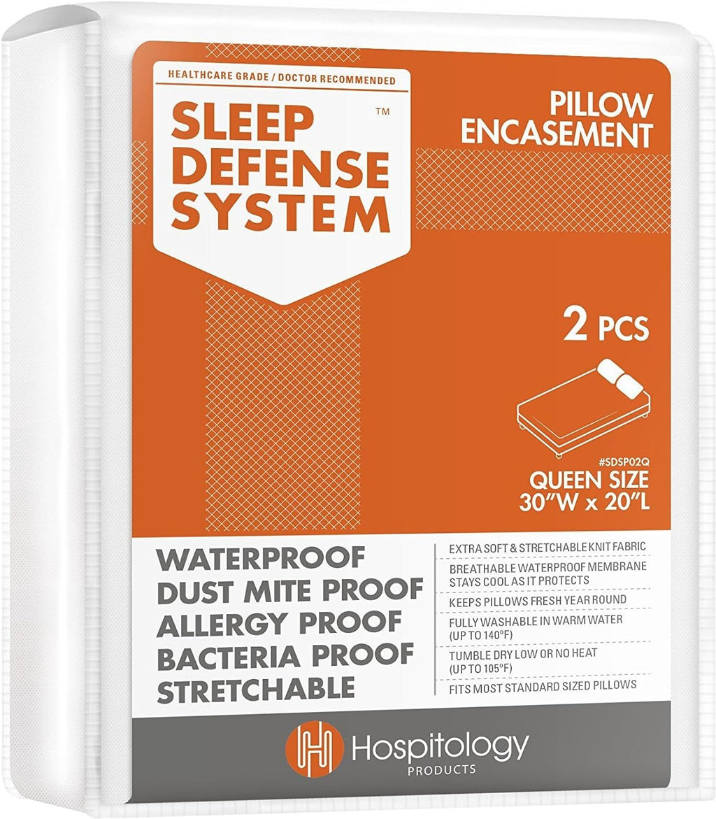 HOSPITOLOGY PRODUCTS Pillow Encasement- Zippered Bed Bug Dust Mite Proof Hypoallergenic - Sleep Defense System - Queen - Waterproof - Set…