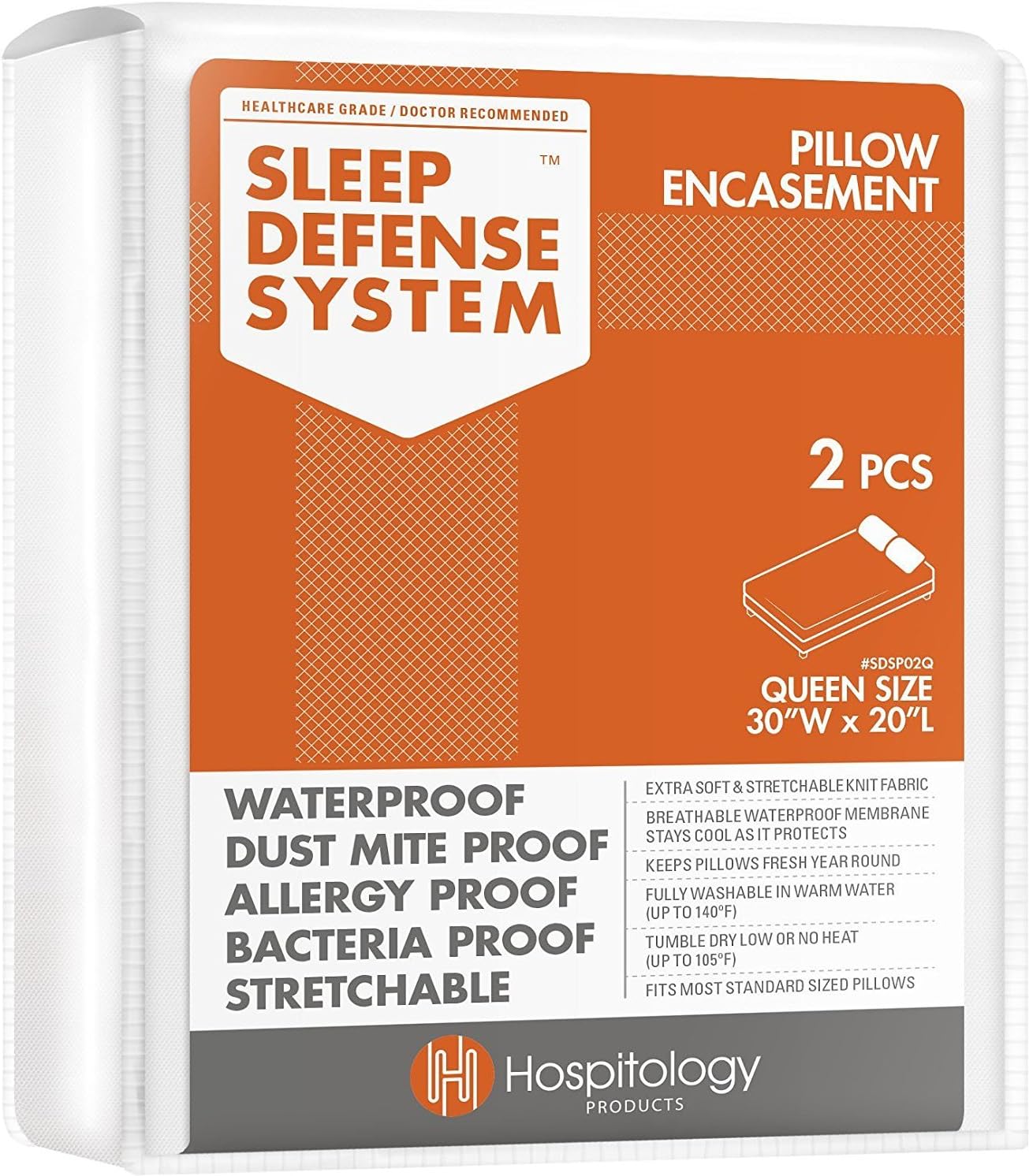 HOSPITOLOGY PRODUCTS Pillow Encasement- Zippered Bed Bug Dust Mite Proof Hypoallergenic - Sleep Defense System - Queen - Waterproof - Set…