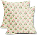 Pink Green Floral Pillow Covers 24x24 Inch Set of 2, Vintage Flower Block Print Decorative Throw Pillowcases Outdoor Farmhouse Cushion…