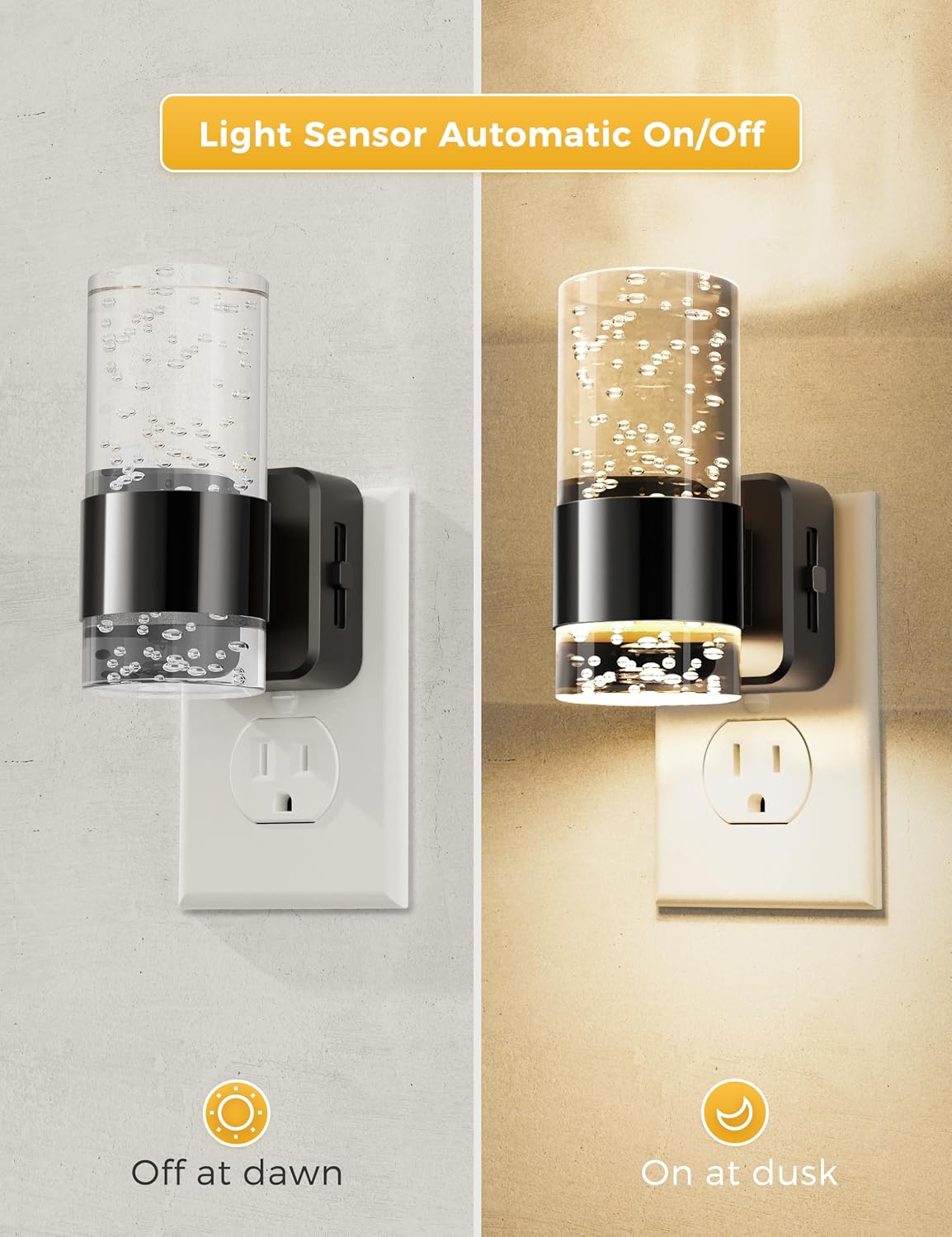 Night Lights Plug into Wall, Dimmable Night Light with Dusk to Dawn Sensor, Acrylic Night Light with Warm Light 3000K, Wall Sconce-Style…