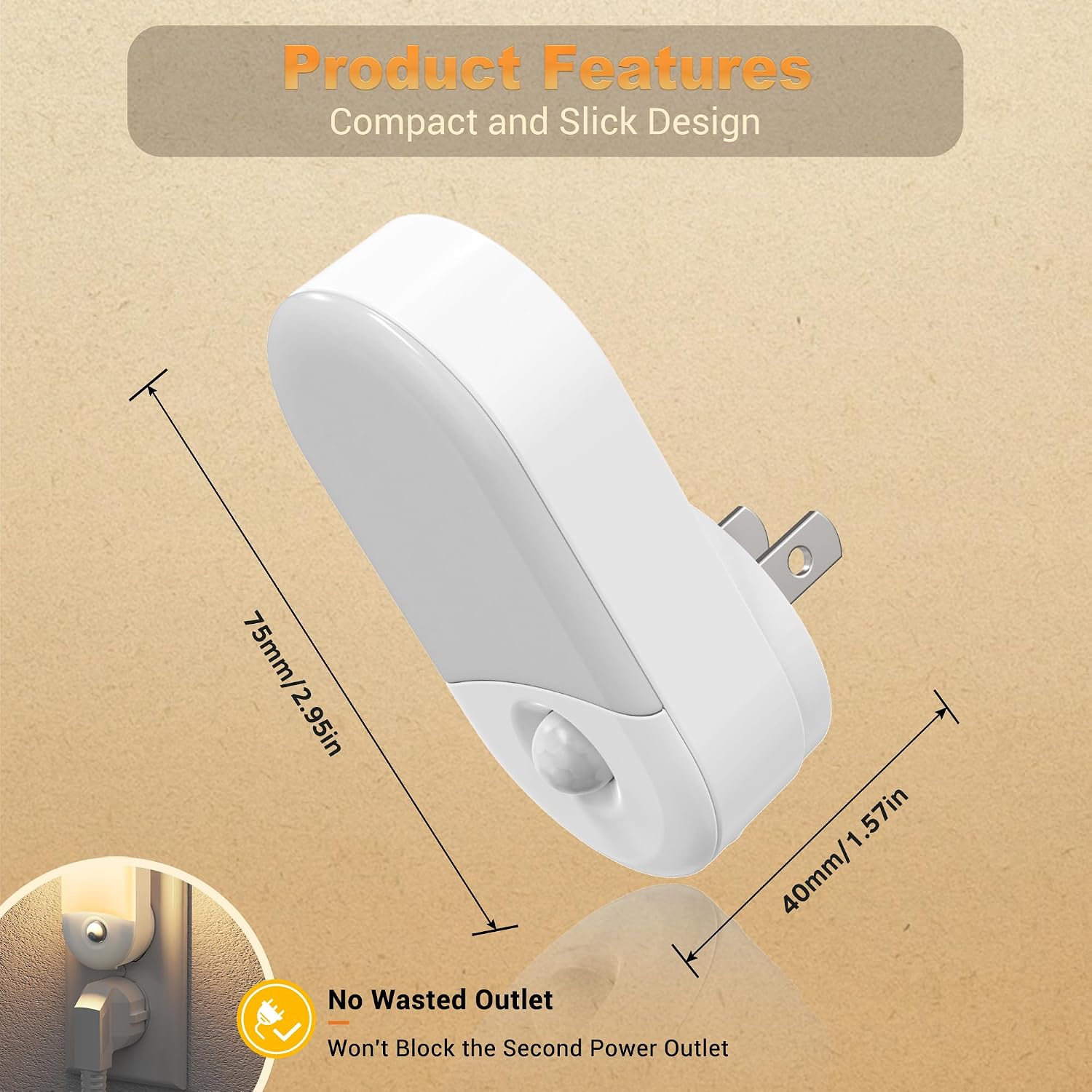 JandCase Motion Sensor Night Light, 2 Pack Motion Activated Night-Lights, 3000K Warm White LED Night Lights Plug into Wall, 30/60LM…