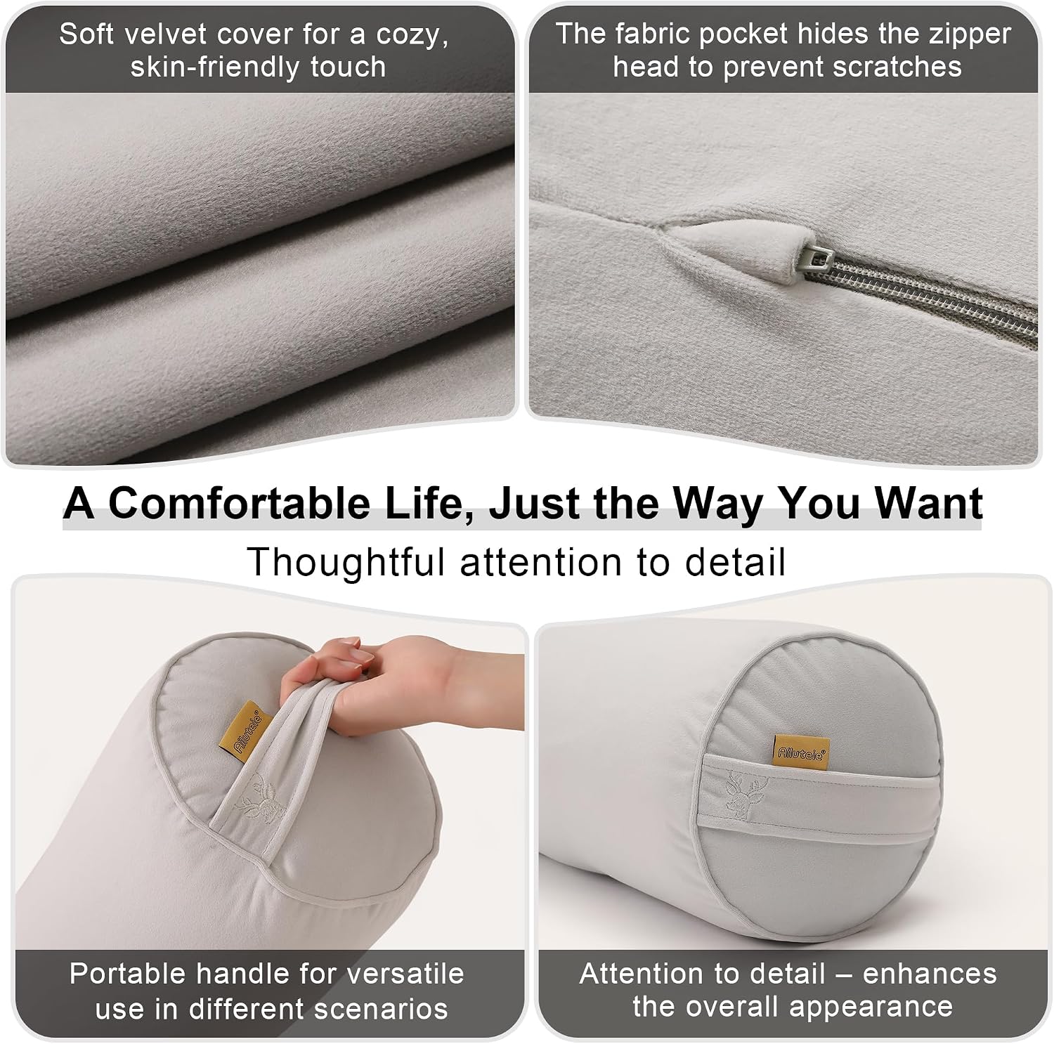 Body Pillow for Adults, Long Round Pillow, Big Cylindrical Pillow, Large Full Bolster Pillows for Side Sleepers (Silver Gray, 59"*7.87")