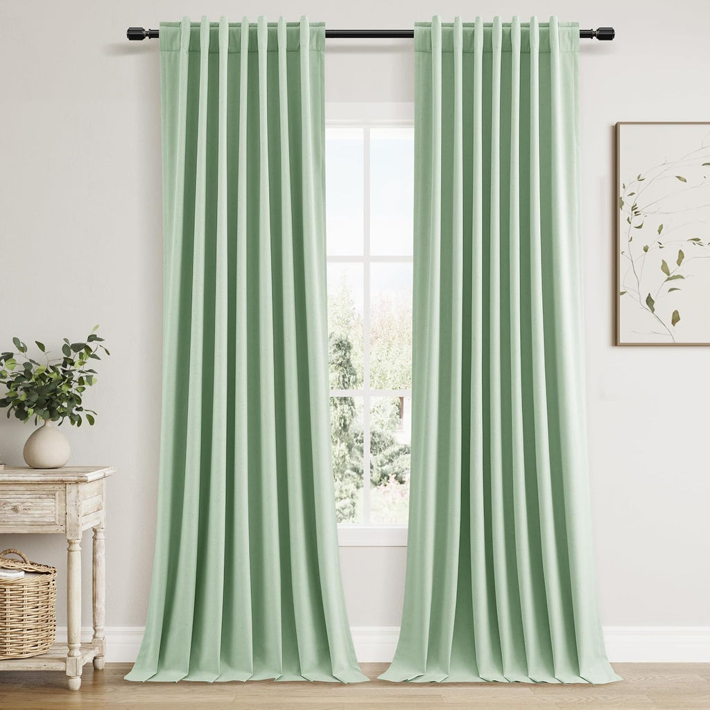 Guken 100% Blackout Curtains 120 Inch Length 2 Panels Set for Living Room Bedroom Back Tab Thermal Insulated Black Out Linen Drapes Room Da…
