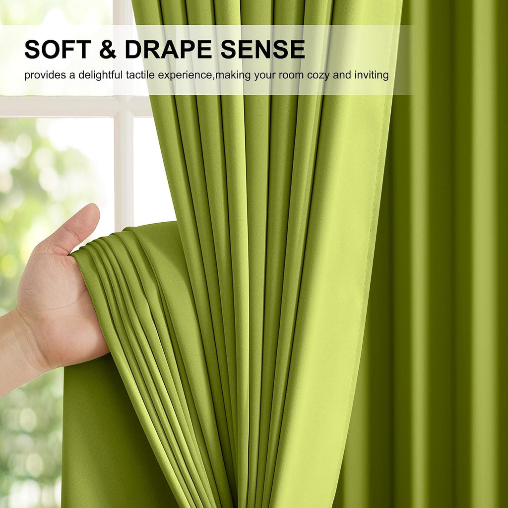 Nicetown 100% Blackout Curtains for Bedroom, Fresh Green 2 Pieces W52 x L84 Energy Efficient & Thermal Insulated Drapes, Rod Pocket Black L…