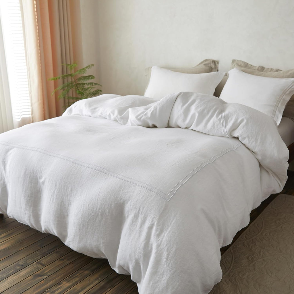 Simple&Opulence 100% Washed Linen Duvet Cover Set 78"x86" - 3 Pieces Soft Farmhouse Comforter Cover Set Double Embroidered with Button…